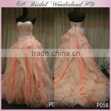 real sample new beaded lace evening dress peach color