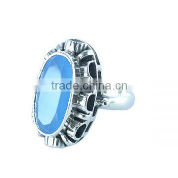 925 Sterling Silver Oval Cut Blue Chalcedony Gemstone Ring Jewelry
