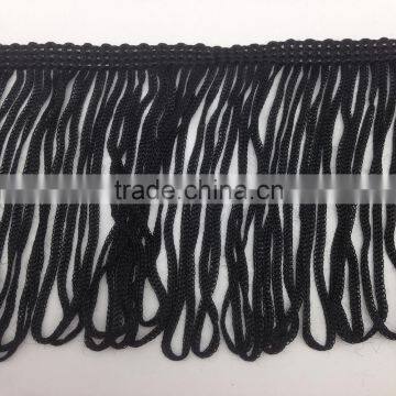 high quality long black rayon chainette fringe tassel for clothing