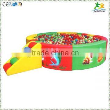 FS-SP-039D customized eco-friendly PVC & EPE & Wood elliptical the pool with ladder and colorful sea-balls