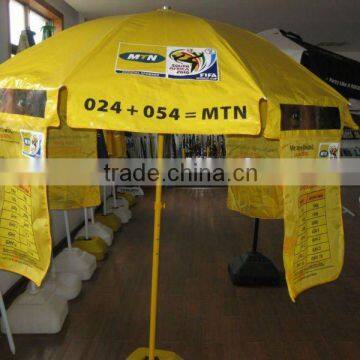 strong frame printed pvc vinyl fabric with purdah, windproof outdoor umbrellas