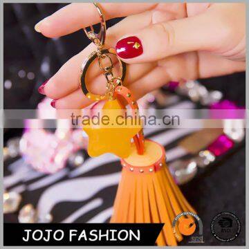 Handmade Geniue Star Shaped Gold Beads Wholesale Leather Tassels Keychain for Handbag