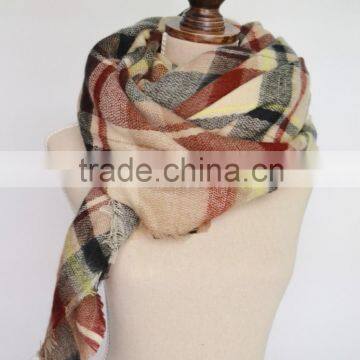 Acrylic Square Tartan Scarf,wholesale Winter Oversize Thick Fringed Oversize Acrylic Square Tartan Scarf photo-5