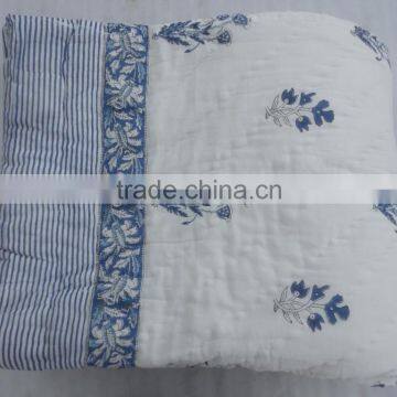 Indian Hand Block Print Kantha Handmade Quilt Cotton Filling Jaipuri Razai photo-5