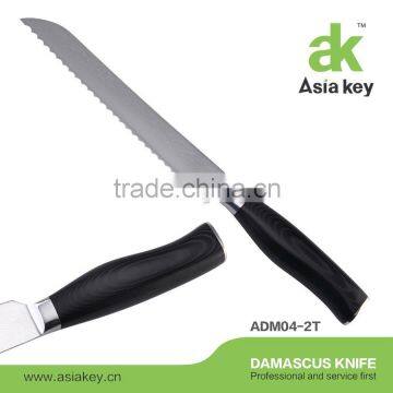 Wooden Handle Damascus 8 inch Bread Knife With Tiny Ware Pattern