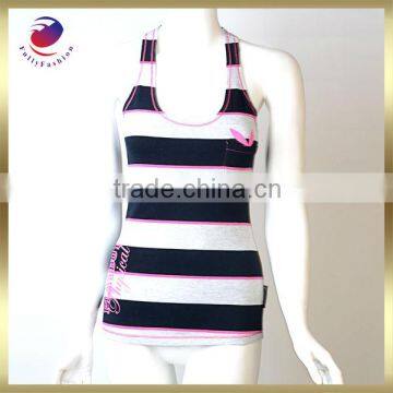 fashion t shirt wholesale stripe sleeveless pocket printed style