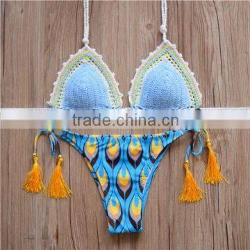 crochet top and elastic bottom style hand crochet sexy swimwear