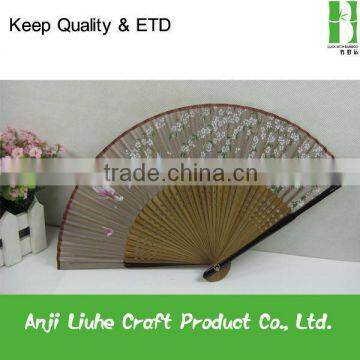 brown elegant Japanese style silk bamboo fan with butterfly