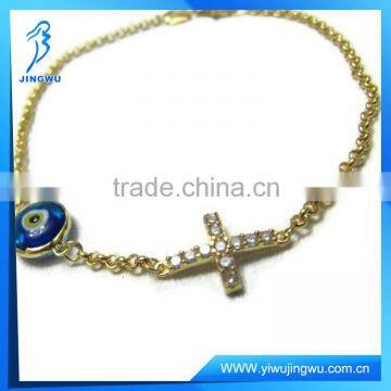 Wholesale 925 Silver Cross Design Bark Blue Glass Evil Eye Bracelet