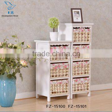 Wooden Bedside Table Nightstands With Rattan/wicker 3 Drawers                        
                                                Quality Choice