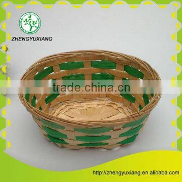 Green bamboo chip woven storage basket