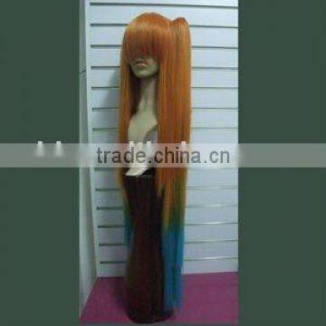 long straight mixed color blonde green hair wig for cosplay party