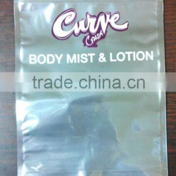 stand up zipper bag for body mist & lotion pack