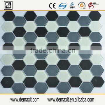 Glass Hexagon Mosaic Tile With Black Mix White Color