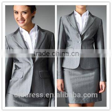 2014 Top Quality 100% wool Classic sliver grey one button women suit office wear for women