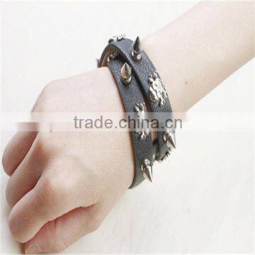 Leather metal accessory alloy skull Rivet bracelet