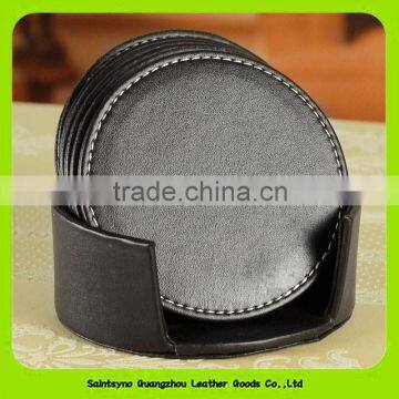 Solid Coffee Circular Cup Mat With Custom Logo, Faux Leather Coasters With Holder 16031 photo-5