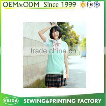 Custom Design your own logo Beautiful High School Uniform Vest+Shirt+Plaid Skrit for Girls
