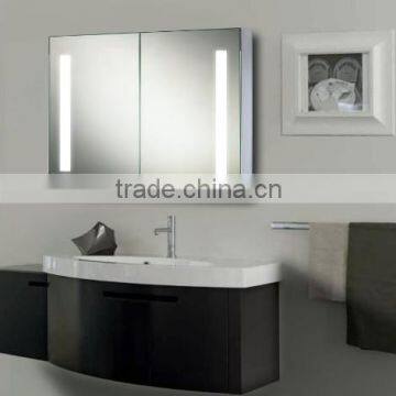 2015 New style Shower LED mirror cabinet ,modern bathroom mirror with glass cabinet with shaver socket