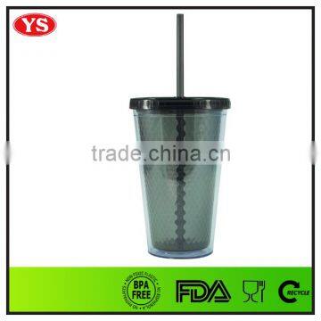 16oz Bpa Free Double Wall Plastic Diamond Mug With Lid and Straw