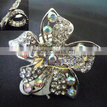 flower shape stretch rings with colored rhinestone