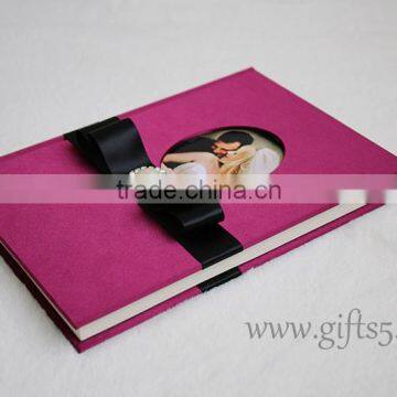 Custom Handmade Luxury dark Fuchsia wedding guest book with you own photo