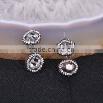 Grey Color Faceted Crystal Glass Connector Beads, Rhinestone Paved Glass Beads For Jewelry Making