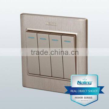Brushed Champagne 4 Gang 1 Way Electric Wall Switch photo-2