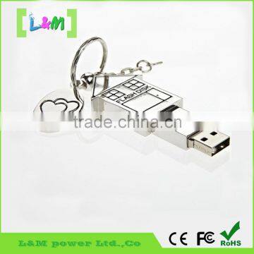 Металлический домик на флеш-накопителе USB, OEM флеш-накопитель в форме дома, металлический USB-флеш-накопитель с ключевым кольцом