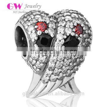 X240 Handcraft S925 Sterling Silver Personalized Paved Crystal Zircon Heart Angel Wing Charm beads