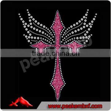 New Design Bling Cross And Wings Hot Fix Glitter For Decoration