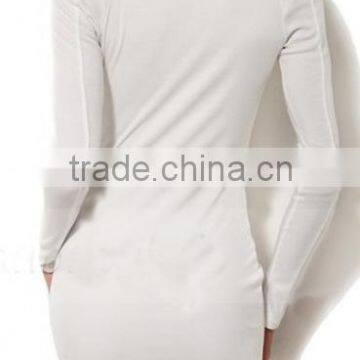 White Plain Ruffle Cross Collar Knit Dress New Ladies Dress photo-2