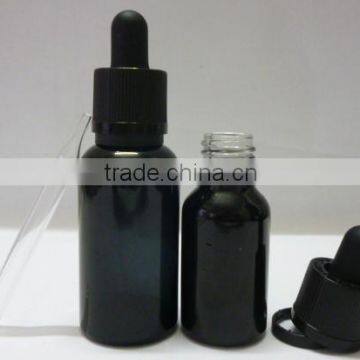 glossy black Glass Boston Round Bottle w/ Black Glass Dropper