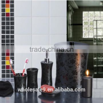 Resin black bathroom sets 7pcs, trash can, toothbrush rack, soap dish, candle holder,