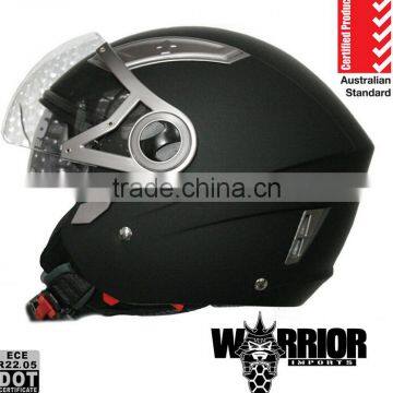 Open Face Road Helmet, Adult Sizes, Matte Black, 5 Tick Aust. Std, Dual Visor photo-2