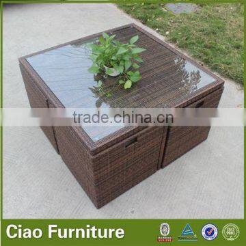 Garden Outdoor Furniture Cube Rattan Terrace Dining Table Set photo-4