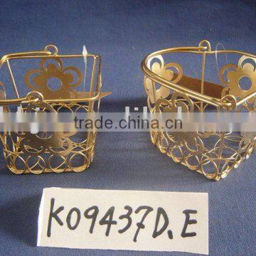 Gold square/heart shaped wire storage decorative gift basket with handle