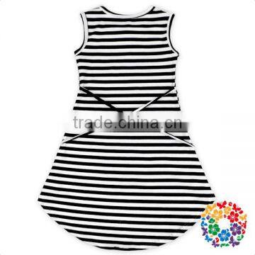 Fashion Design Black Stripe Cotton Summer Dress Sleeveless Adding Lace Girl Child Dress photo-2