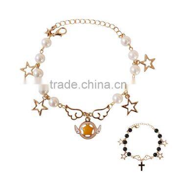 angel wing planet cross star charms bracelet pearl bead linked bracelet