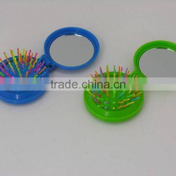 2016 round mirror brush rainbow bristle, new mini round detangle brush with mirror, popular folding round mirror brush