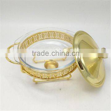 2L Glass Hot Food Warmer Round Silver Chafing Dish photo-2