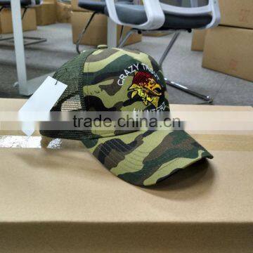 Wholesale Custom 6 Panel With Flat Embroidery Cap Crazy Trout Logo Camo Truker Cap photo-2