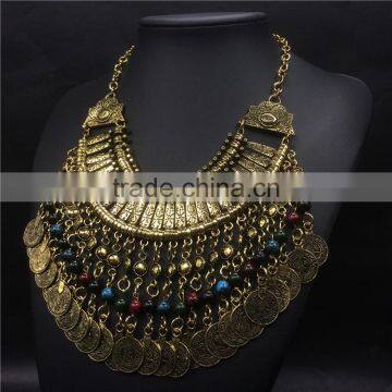 Multilayer Out Vintage Coins Color Beads Pendant Necklaces Jewelry for Women