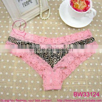 Hot sale young girls sexy hot leopard cute cheeky panties with pink lace trim