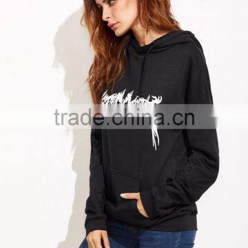 Black Abstract Custom Made Print Hoodie With Pocket Private Label Long Sleeve Hoodies Cotton French Terry photo-2