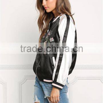 MGOO 2017 Produced Reversible Satin Jackets Custom Embroidery Back Bomber Jackets Raglan Sleeves Pink photo-6