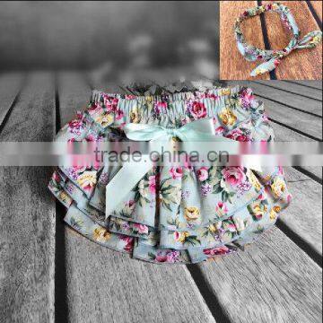 Cute Baby Cotton Bloomer Froal Diaper Cover With Bowknot Silk Ribbon Froal Patterns to Choose From us photo-2