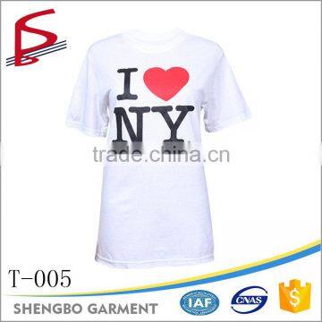 Custom OEM I LOVE NEW YORK Priting Plain White Round Neck T-shirt