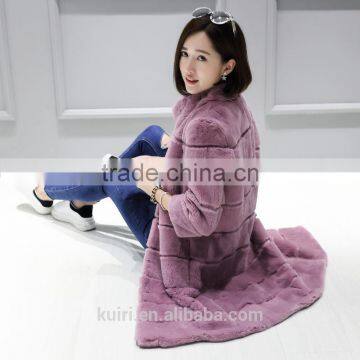 Women's Real Fur Coat Real Rex Rabbit Fur Jacket Knitted Wool Lining Coat of Fur Stand Collar Female photo-2