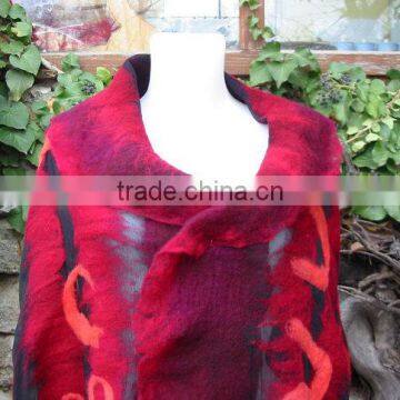 Red and Black Nuno Felt Wrap Shawl-handmade photo-6